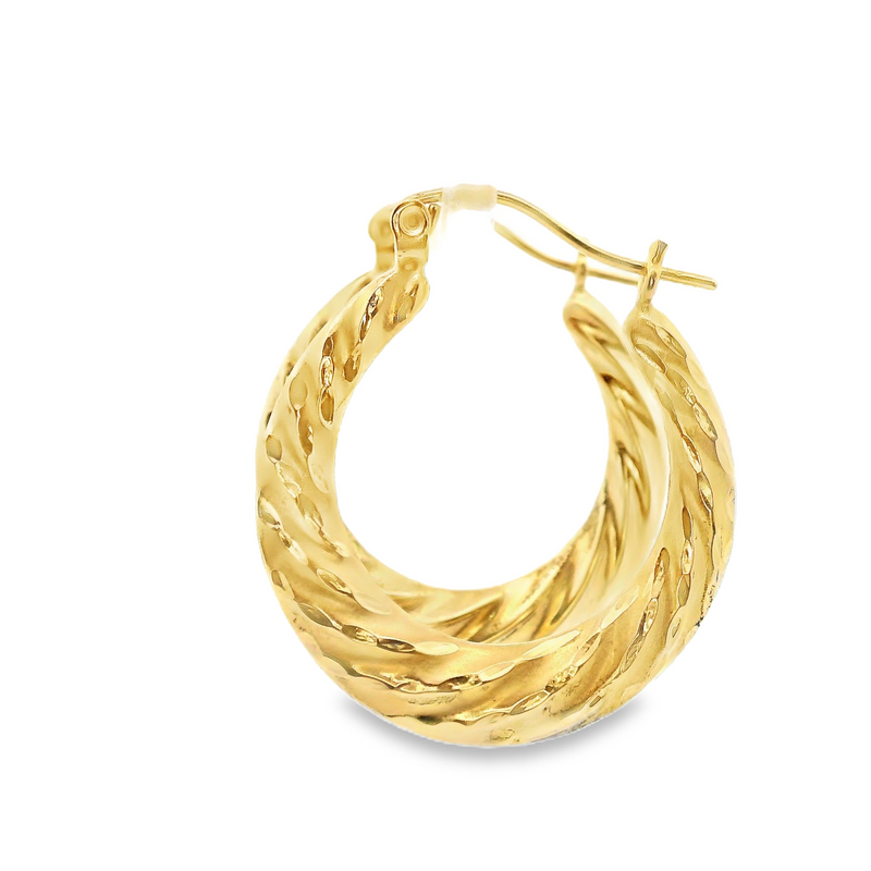 14K YG Twisted Hollow Hoop Earrings