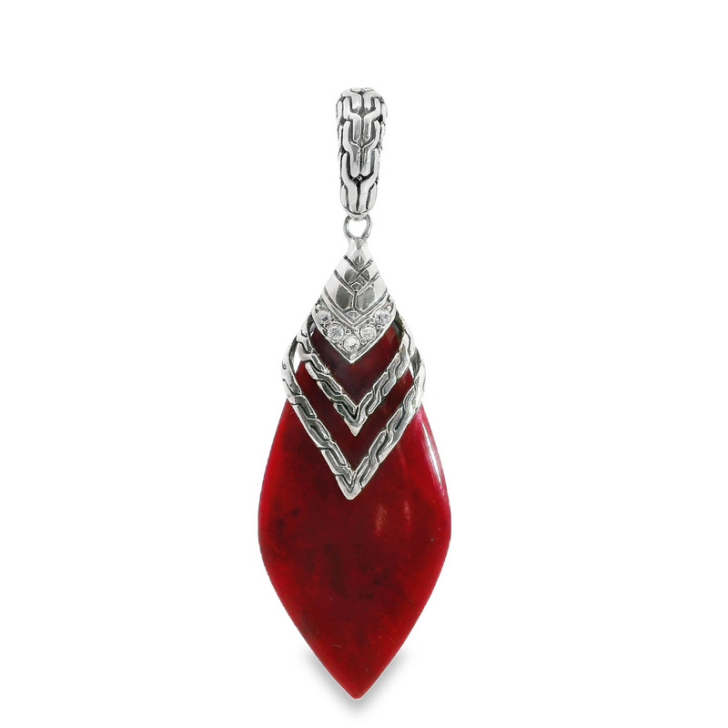 Sterling Silver  Coral and Cubic Zirconia Pendant