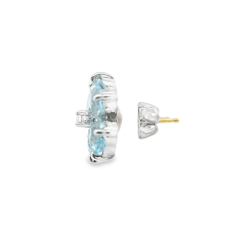 14K WG Aquamarine & Diamond Stud Earrings