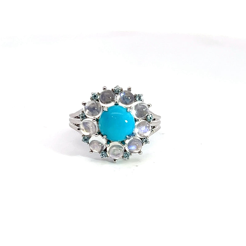 Sterling Silver Turquoise, Moonstone & Blue Topaz Ring