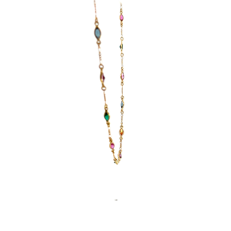 14K YG Synthetic Gemstone Station Necklace