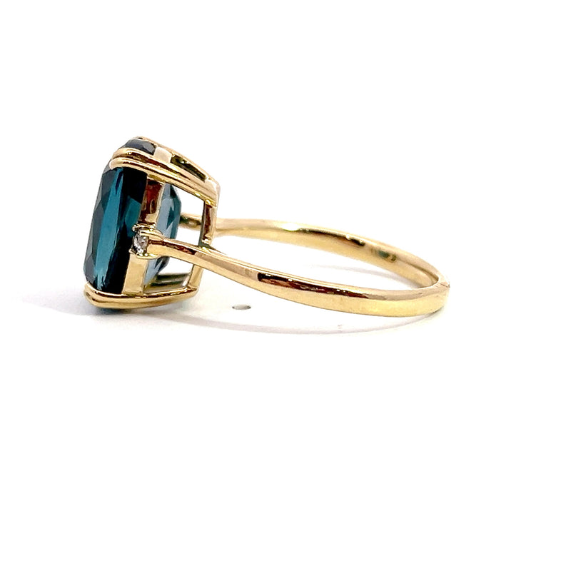 14K YG London Blue Topaz & Diamond Ring