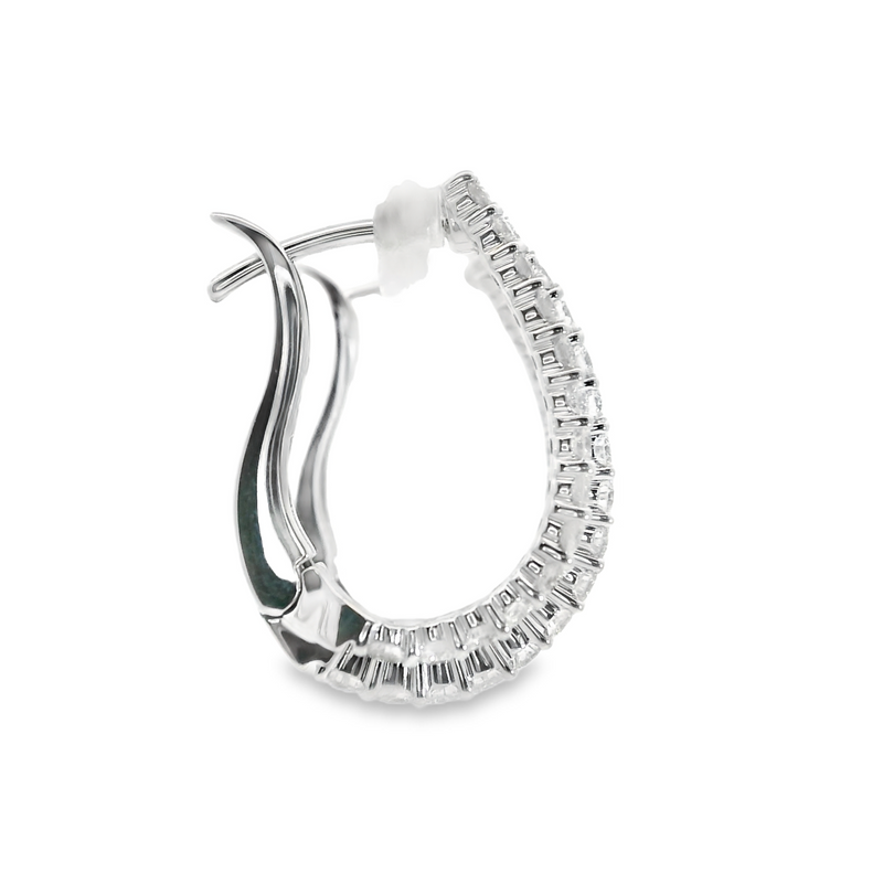 14K WG Double Row Diamond Hoop Earrings