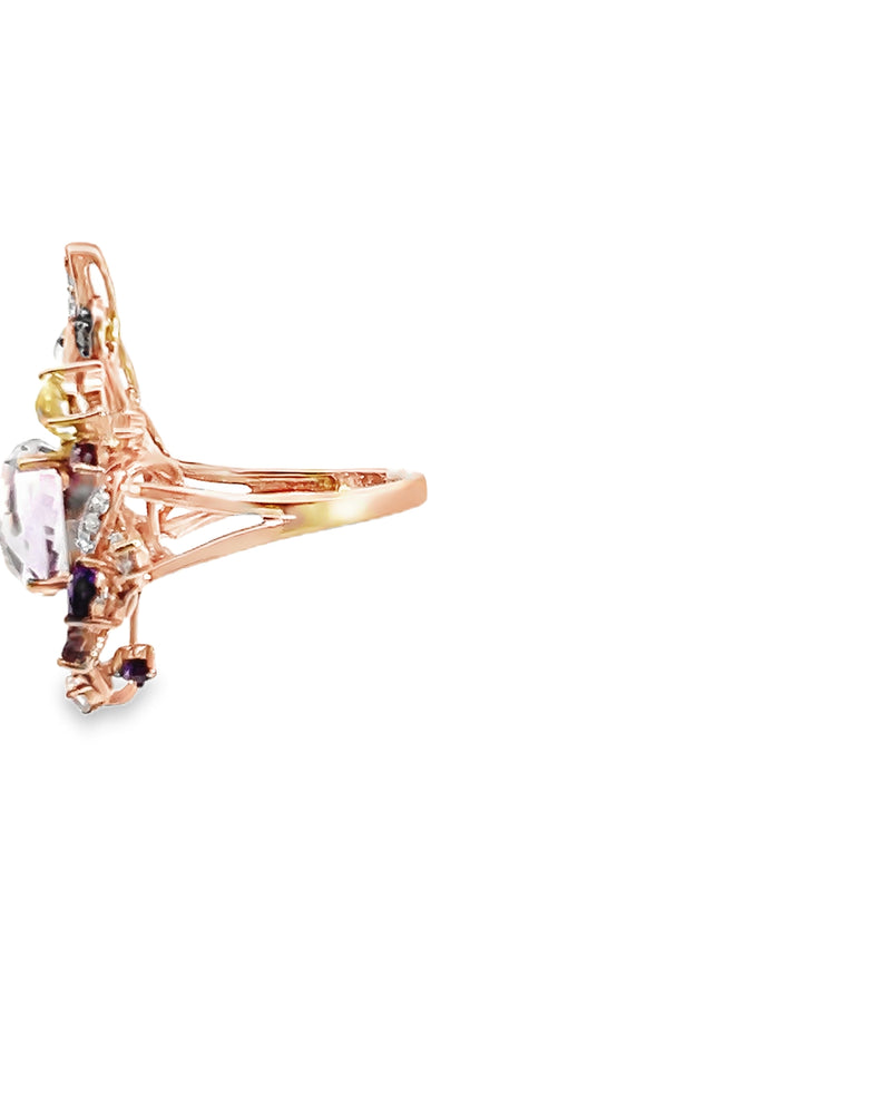 Levian 14K Rose Gold Amethyst, Quartz, Sapphire & Diamond Ring