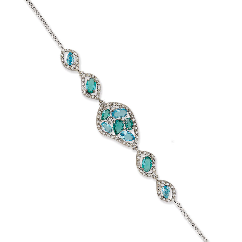 Sterling Silver CZ & Glass Bracelet 6.5-7.5