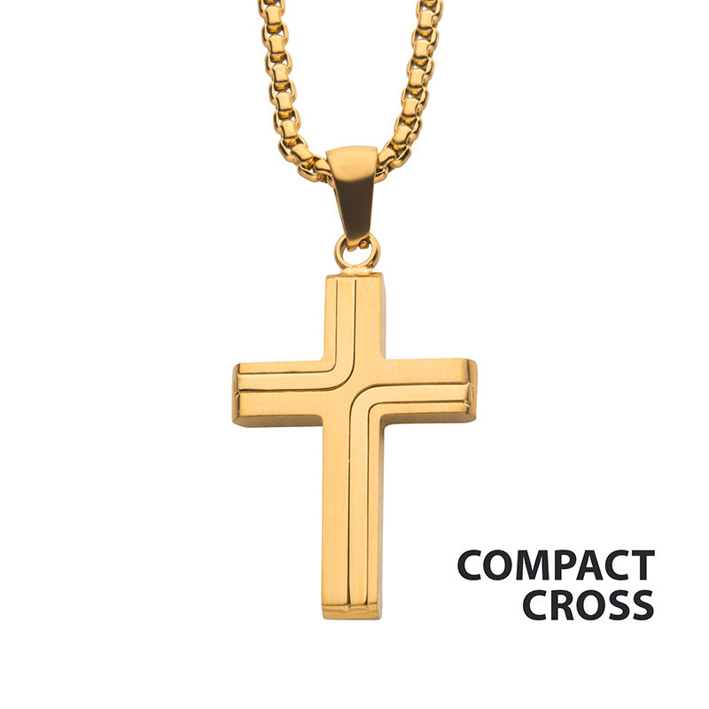 18Kt Gold IP Cross Drop Pendan