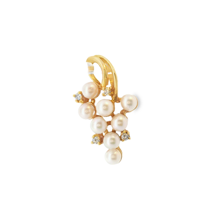 14K YG Pearl & Diamond Grape Cluster Pendant