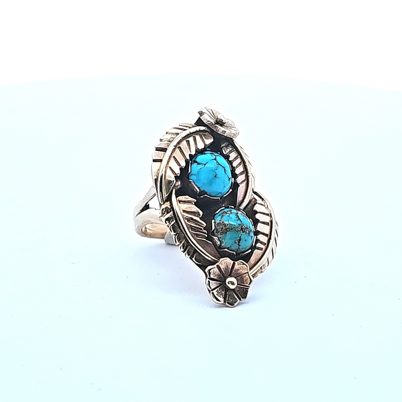 14K YG American Indian Turquoise Ring
