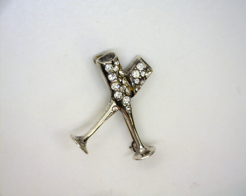 Sterling Silver Champagne Toast Pin