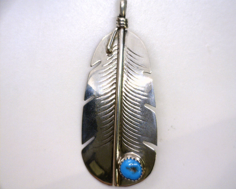 Sterling Silver Turquoise Feather Pendant Pin