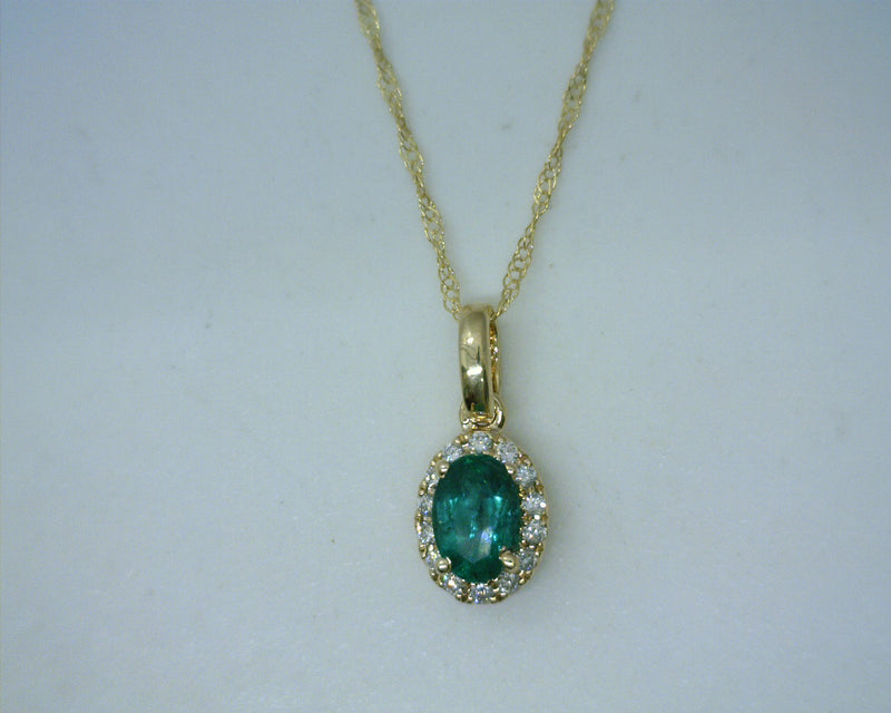 14K YG Emerald & Diamond Pendant
