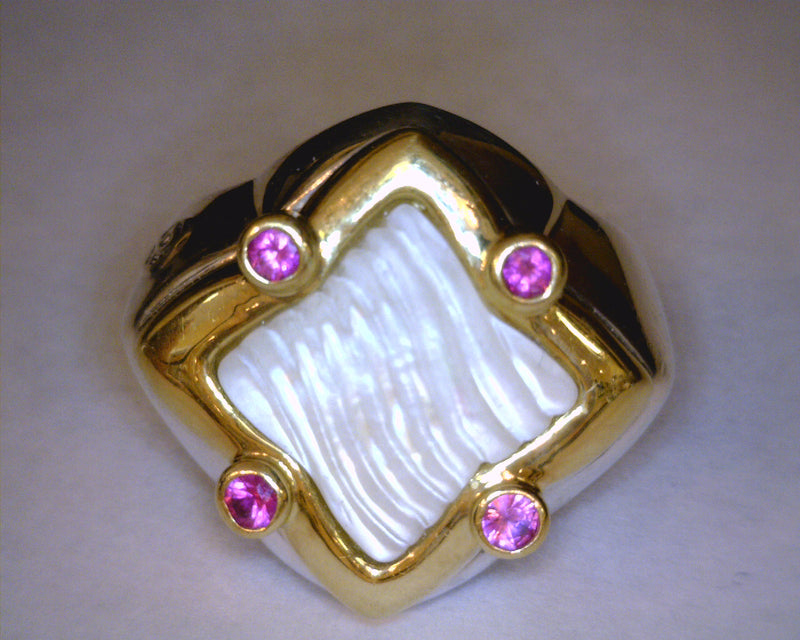 18K YG AND SS RUBY/PEARL RING