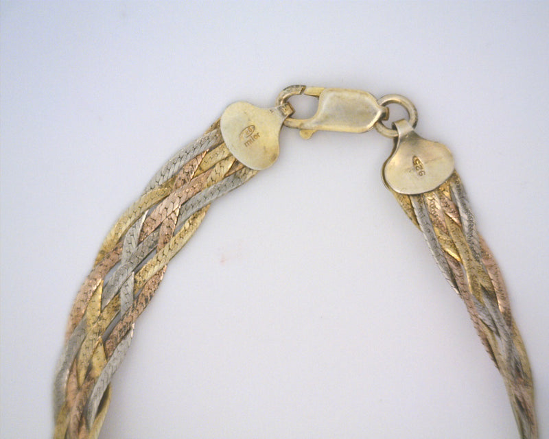 Sterling Silver Tri Color Braided Herringbone Bracelet