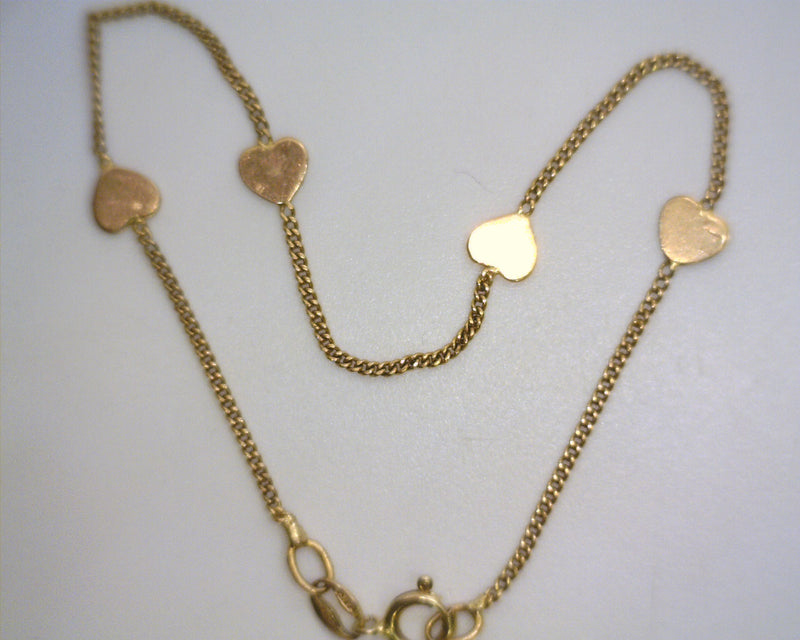 18K Yellow Gold Heart Bracelet 7"