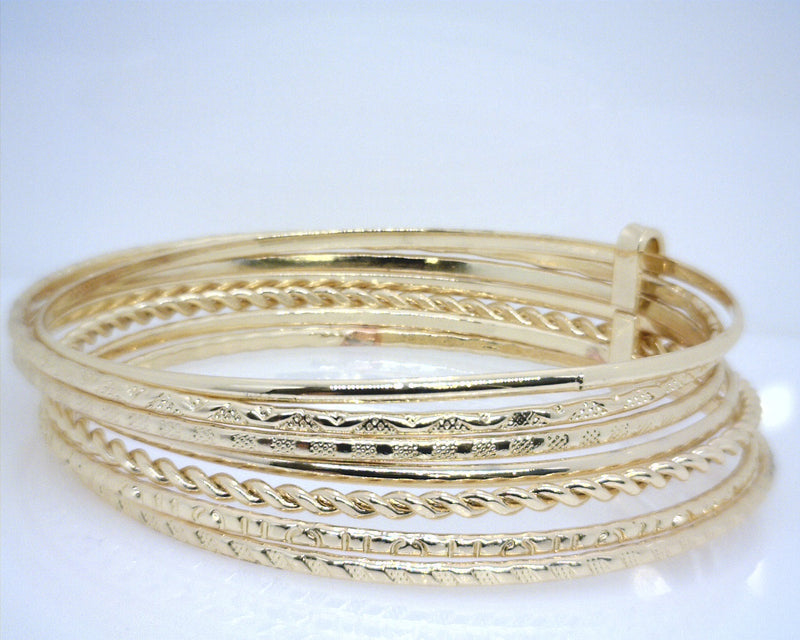 7 Bangle Bracelet Set, Gold Overlay over Brass