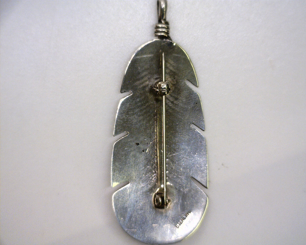Sterling Silver Turquoise Feather Pendant Pin