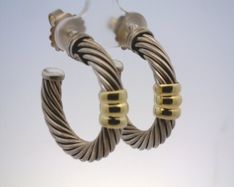 David Yurman Sterling Silver & 14K Yellow Gold Cable Earrings