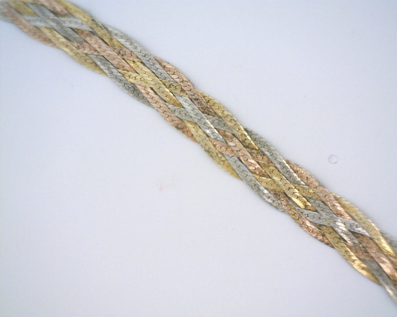 Sterling Silver Tri Color Braided Herringbone Bracelet