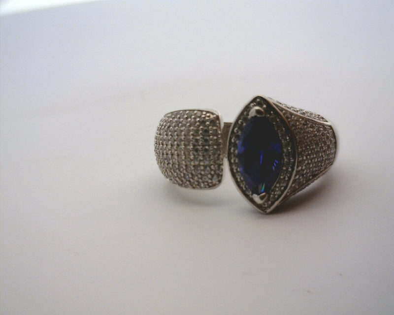 Sterling Silver White & Blue CZ Ring