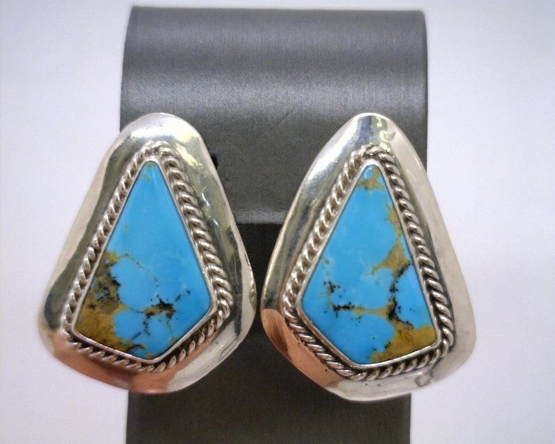 Sterling Silver Signet Turquoise Clip Earrings