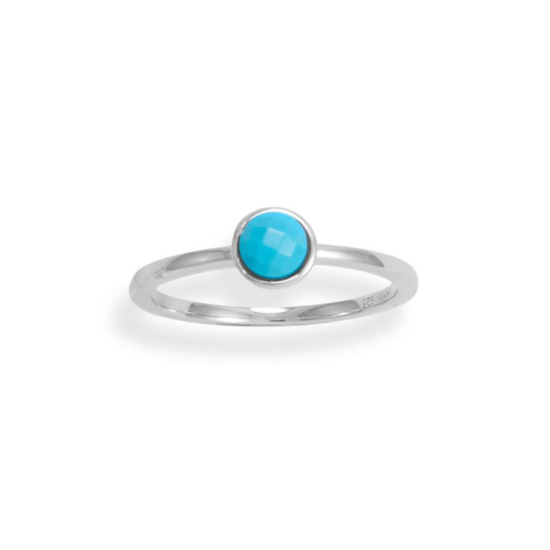 Rhodium Plated Round Faceted Turquoise Ring