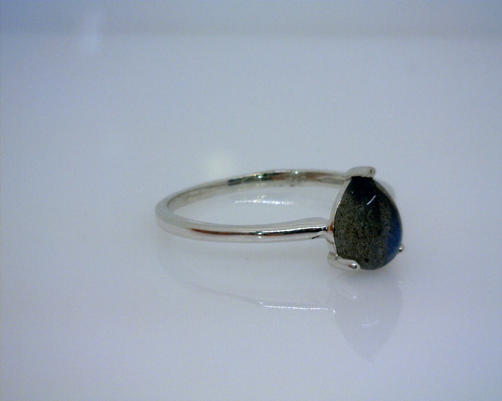 Sterling Silver Pear Shape Labradorite Solitaire Stack Ring Size 7