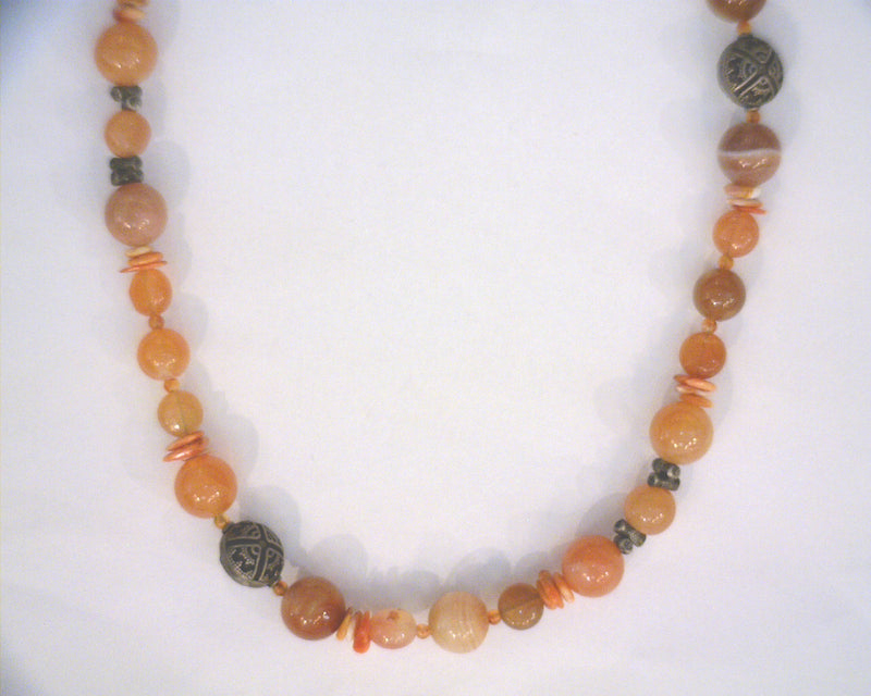 SS AGATE/CORAL/CARNELIAN NECKLACE