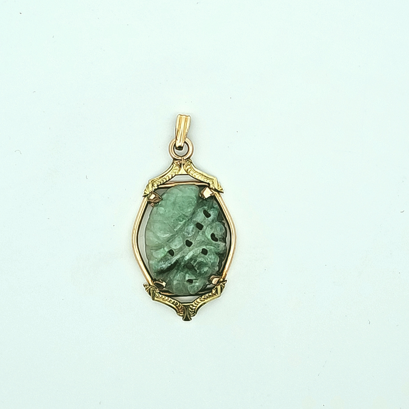 Sterling SIlver & Gold Plated Carved Jade Pendant