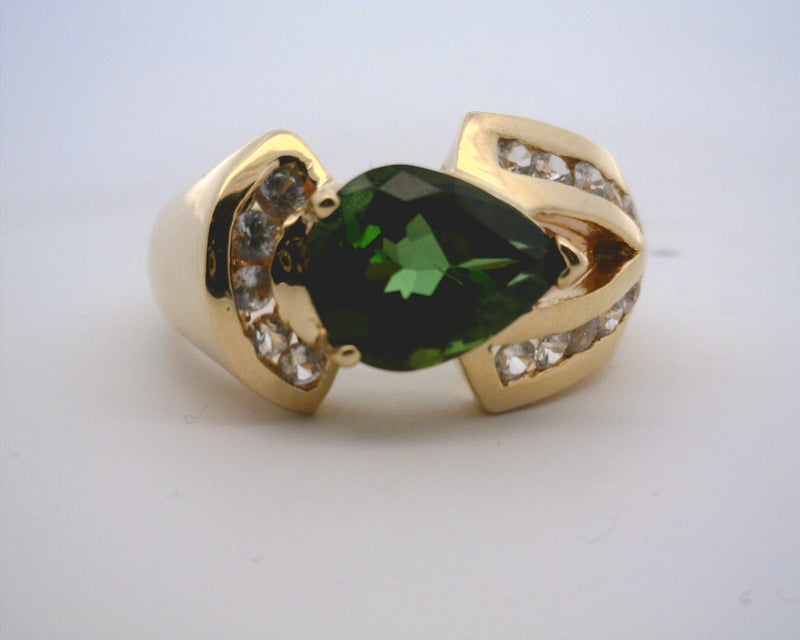 14K YG Green Tourmaline & Diamond Ring