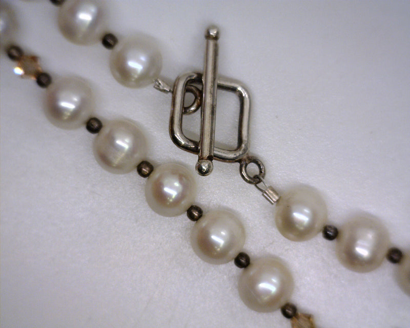 Sterling Silver Pearl & Crystal Necklace 17