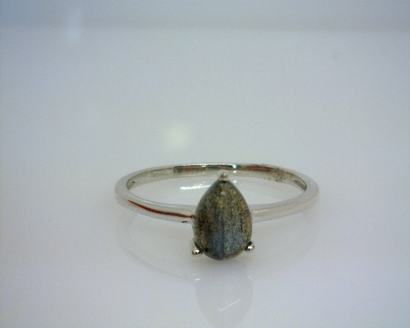 Sterling Silver Pear Shape Labradorite Solitaire Stack Ring Size 7