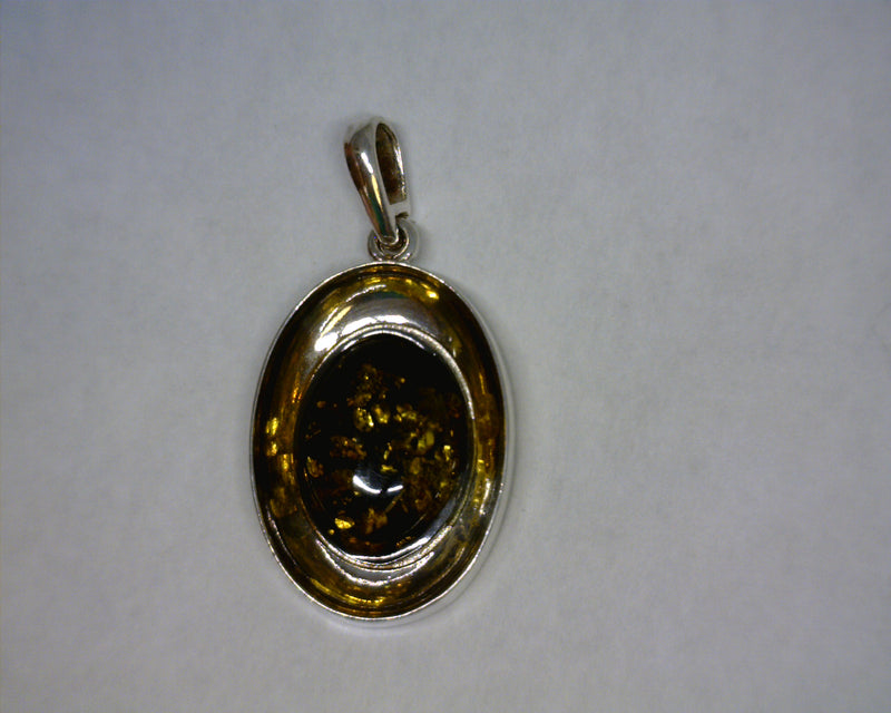 STERLING SILVER GREEN AMBER PENDANT