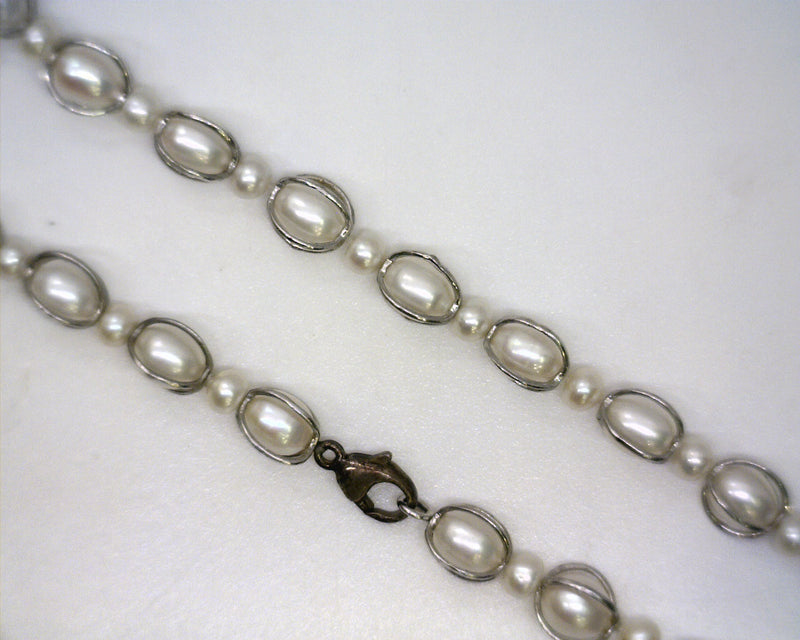 Sterling Silver Birdcage Pearl Necklace