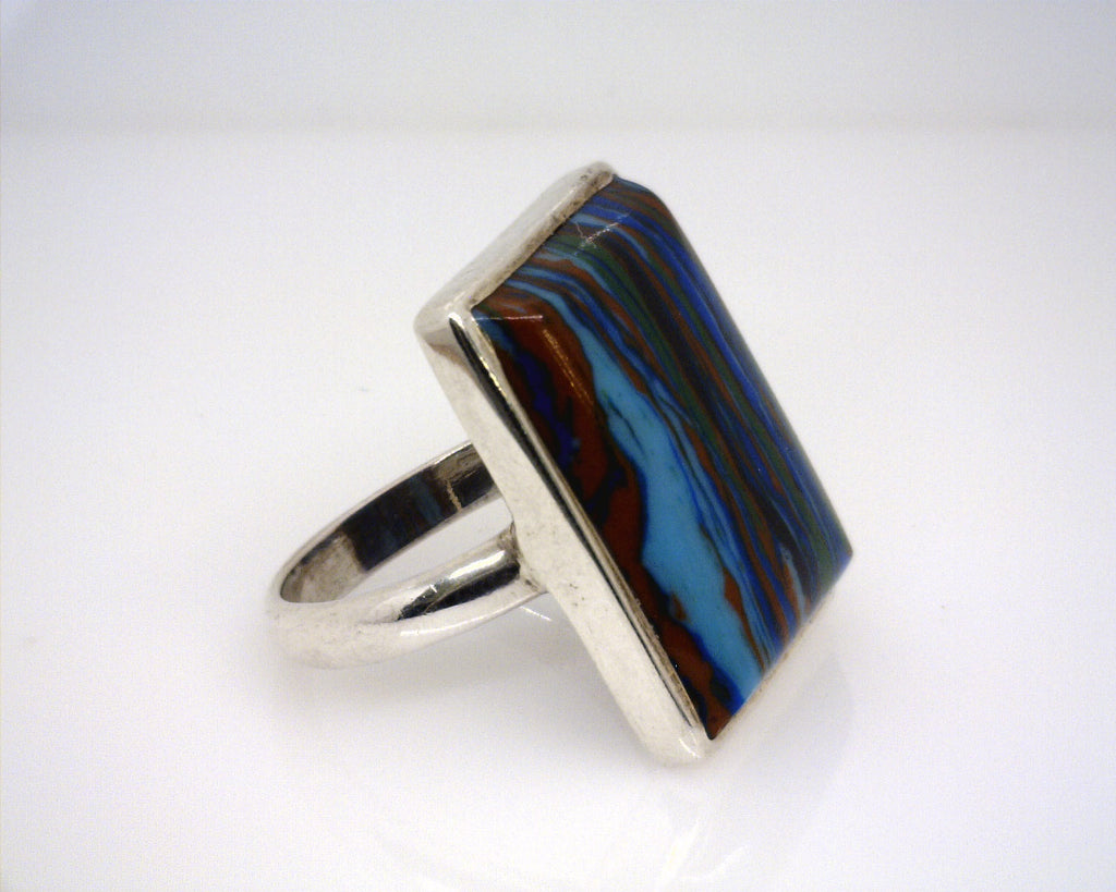 Sterling Silver Rainbow Calsilica Ring