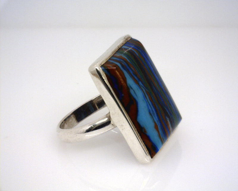 Sterling Silver Rainbow Calsilica Ring