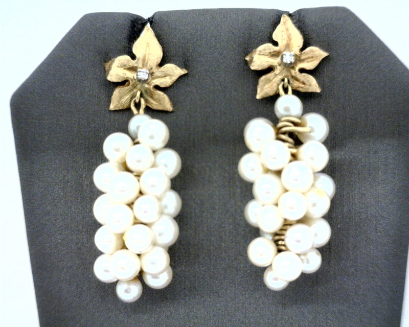 14K YG Pearl & Diamond Dangle Earrings