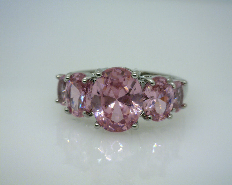 SS Pink CZ Ring Size 6