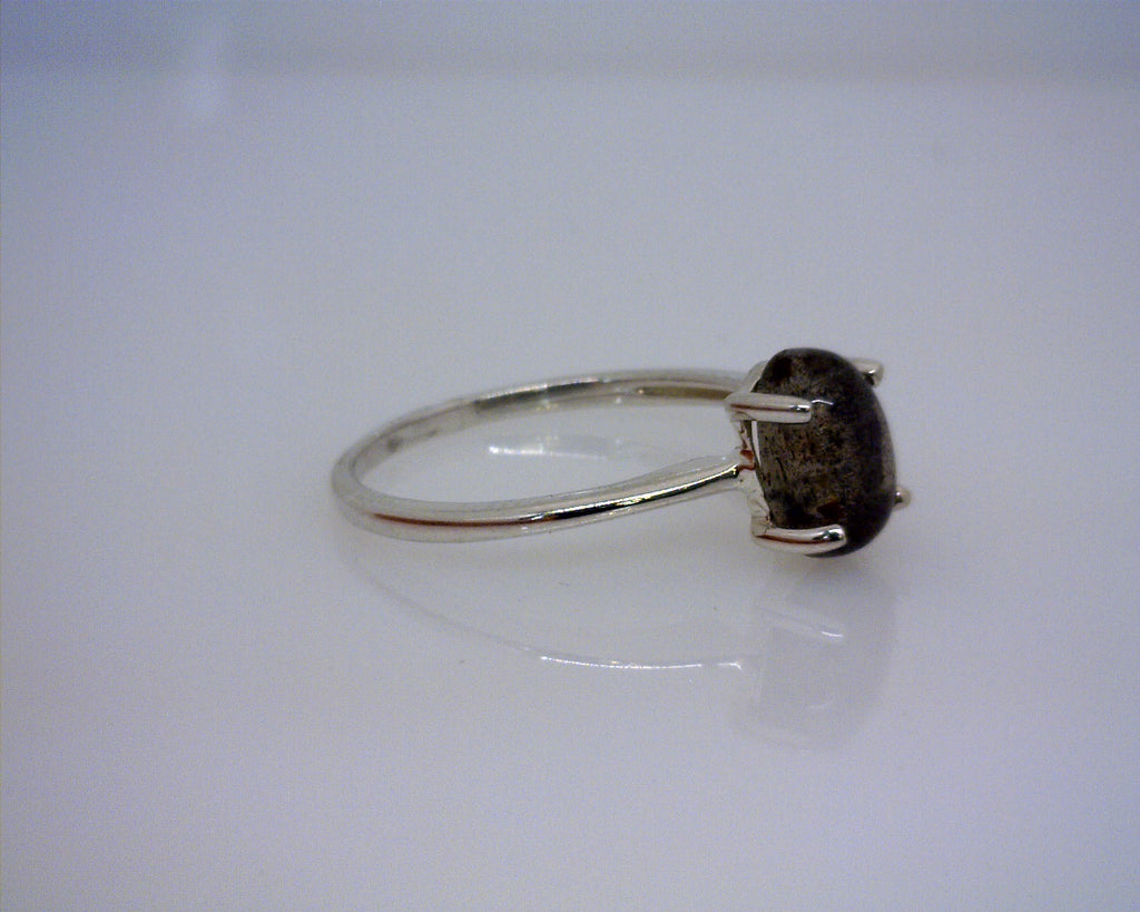 Sterling Silver Oval Labradorite Solitaire Stack Ring Size 7