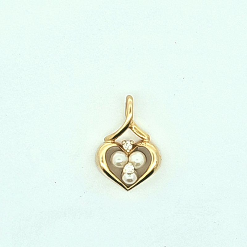 14K YG Pearl & Diamond Heart Pendant