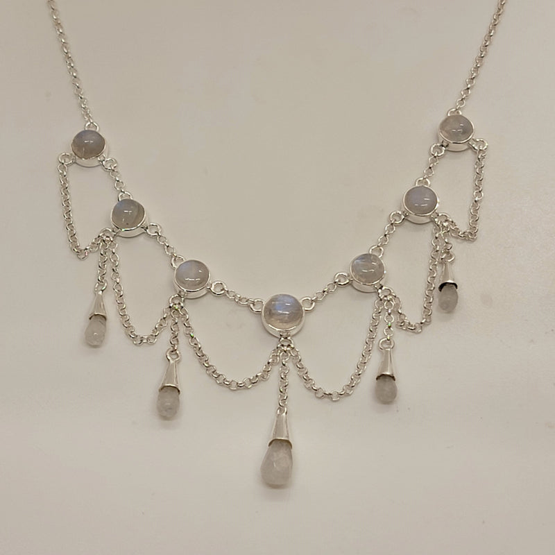 Sterling Silver Moonstone Necklace 16-18