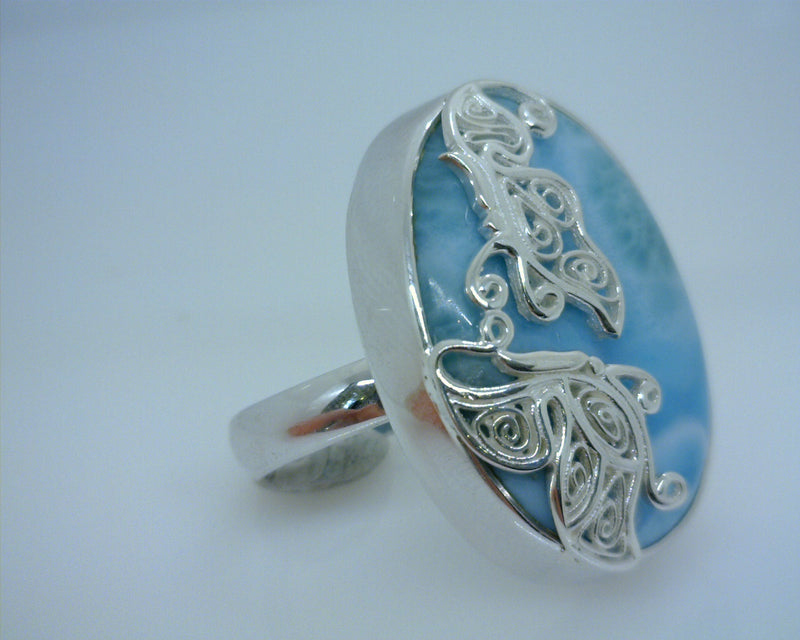 Sterling Silver Larimar Ring Size 6