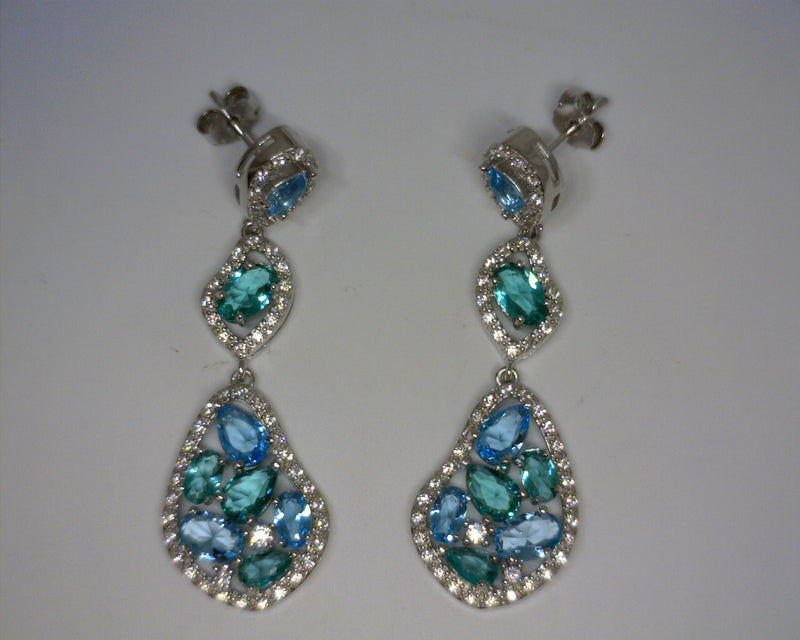 STERLING SILVER CLEAR & TURQUOISE CZ EARRINGS