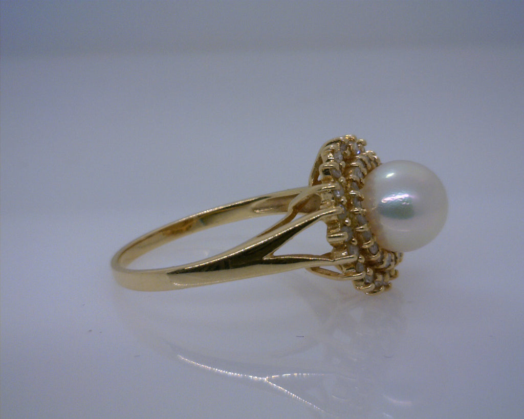 14K YG pearl & Diamond Ring