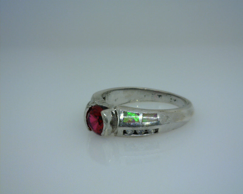Estate SS Ring With CZ And Imitation Stones. Size 6.75