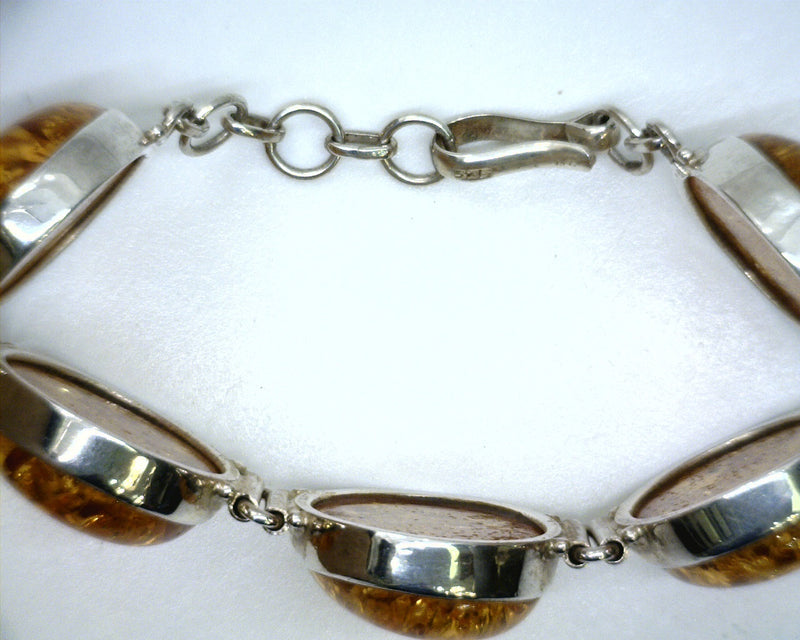 Sterling Silver Amber Bracelet 7-8" Adjustable