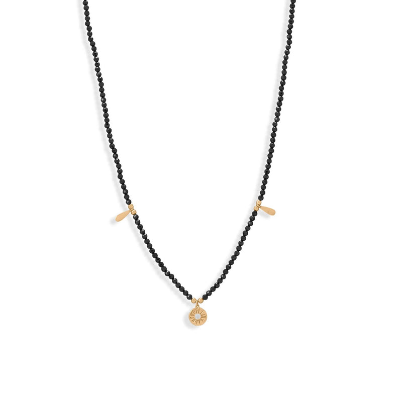 14 Karat Gold Plated Charm and Black Spinel Necklace
