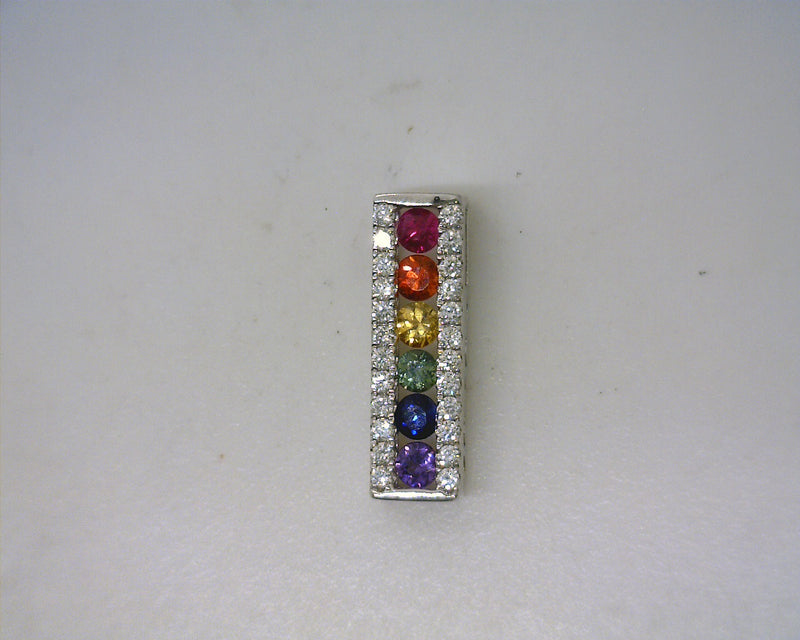 14K WG Rainbow Sapphire & Diamond Pendant