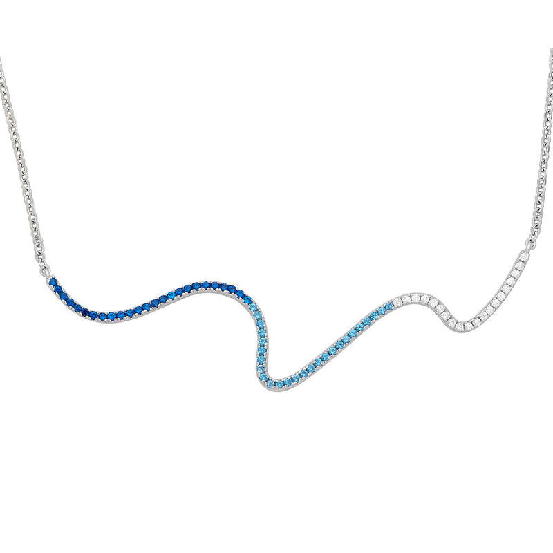 SS Blue CZ Squiggle Line Necklace