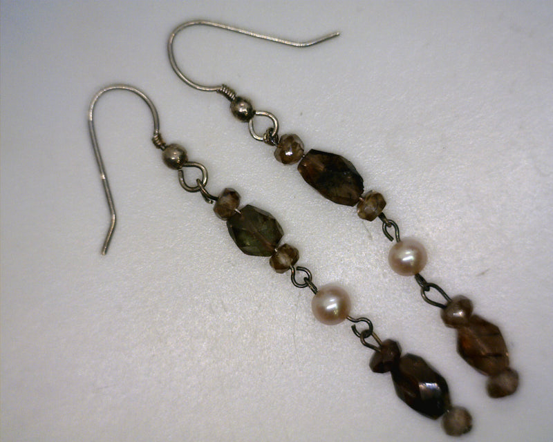 Sterling SIiver Andalusite & Pearl Earrings