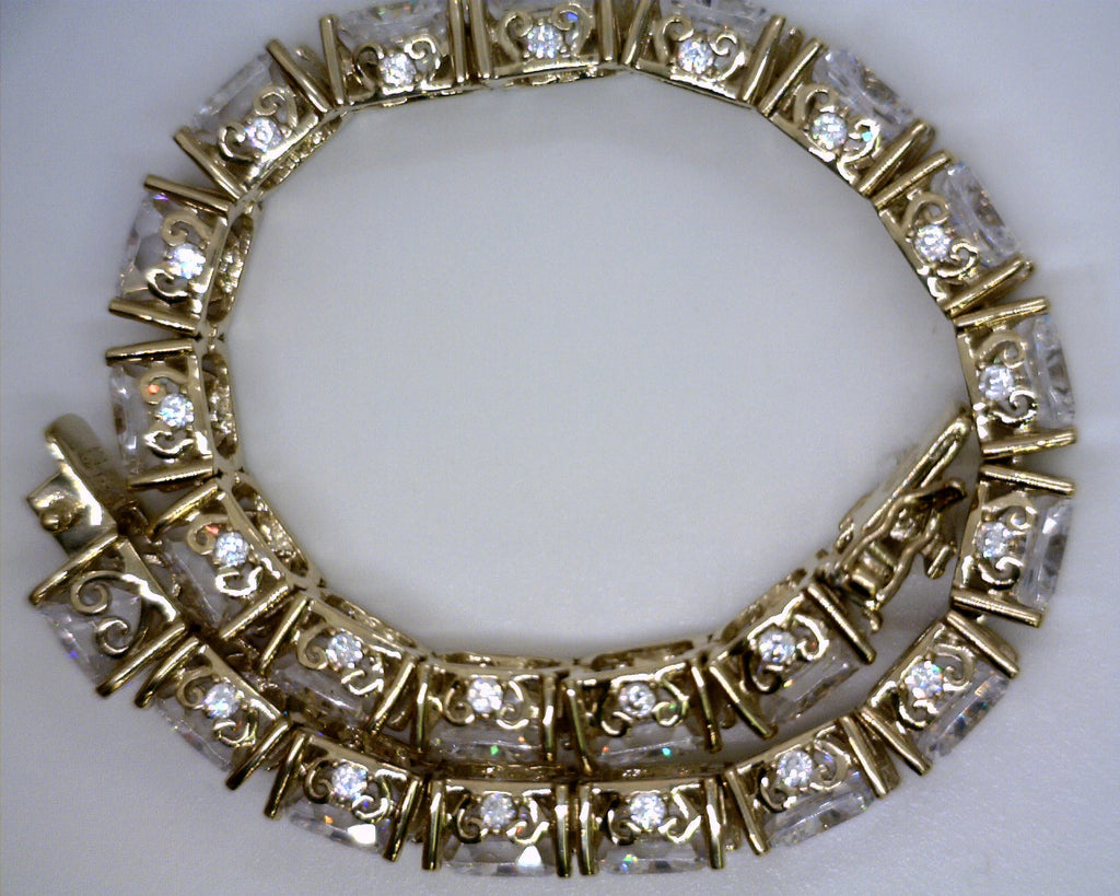 Yellow Gold Plated Silver CZ Tennis Bracelet 8"